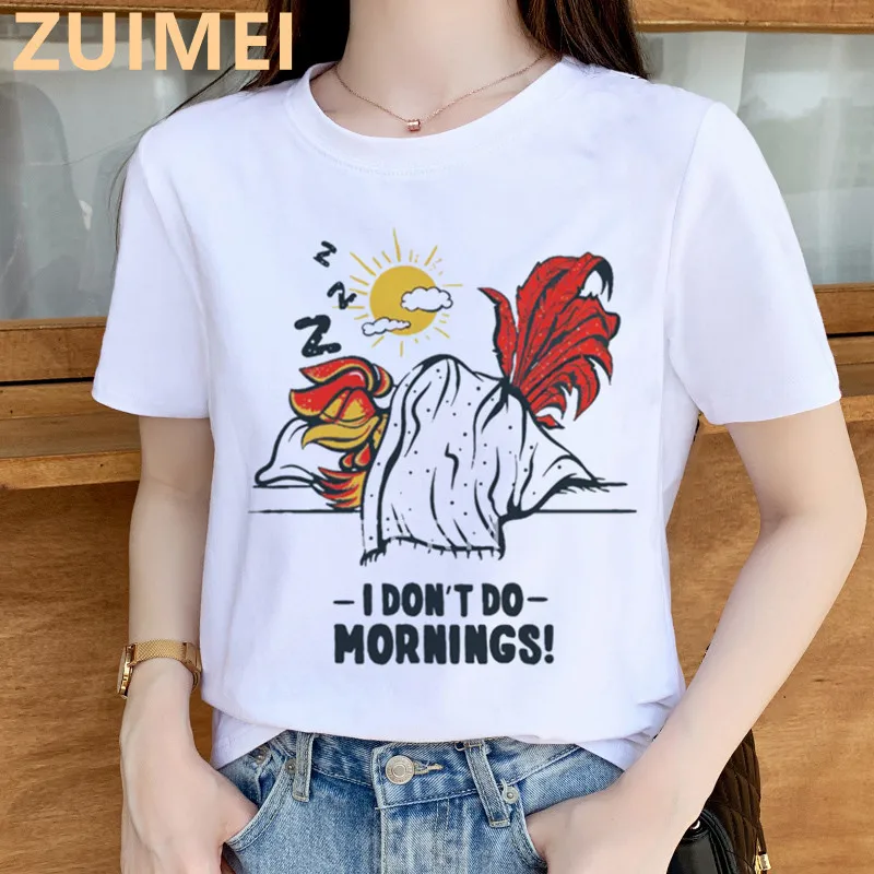 Anime I Don’t Do Mornings Print Harajuku Top Women T-shirt Casual ladies basic O-collar Short Sleeved T-shirt Girl,Drop Ship