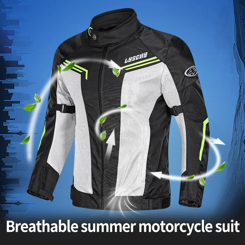 

LYSCHY Motorcycle Jacket Pants Suits Summer Mesh Riding Clothing Light Comfortable Reflective Motorcycle Jacket Knight Equipment