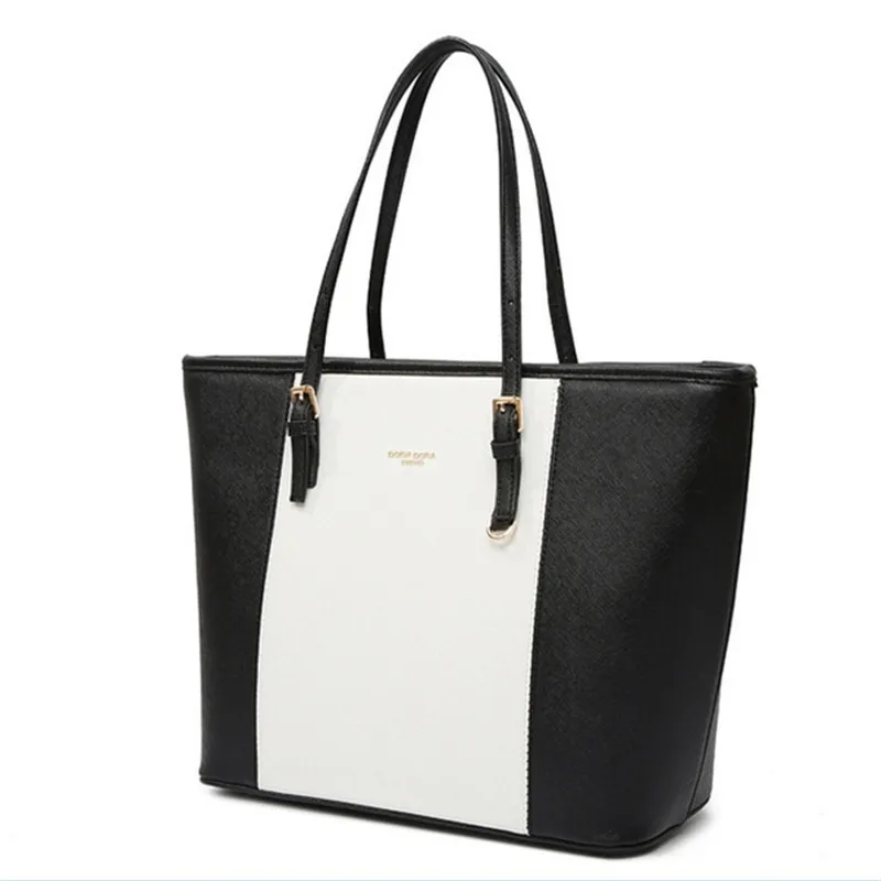 Bag  Fashion Women Leather Handbag Brief Shoulder Bags Black White Large Capacity Luxury Handbags Tote Bags Design Bolsos