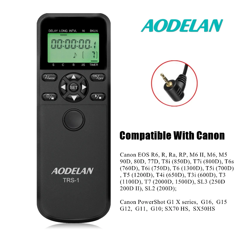 AODELAN TRS-C6 LCD Time Shutter Release Remote Control for Canon EOS R6 R M6 II M5 90D 250D 800D 600D 700D 500D 30D Rebel T4i