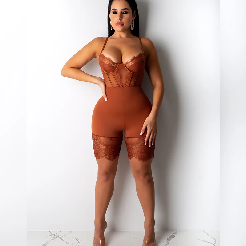 Damskie koronkowe kombinezony Sexy Backless bez rękawów 2019 dres Playsuit Sexy pajacyki kobiet kombinezon V Neck Party body