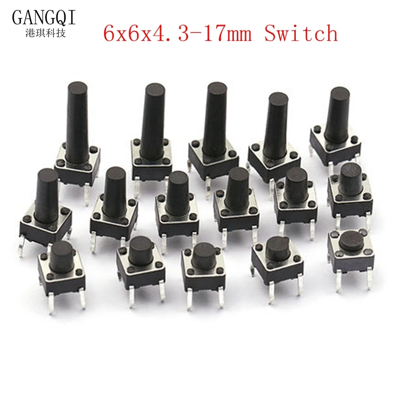 50PCS 6*6*4.3mm 5mm 6 7 8 9 10 11 12 13 14 15 16 17 6X6 4Pin Tactile Tact Push Button Micro  Touch switch mini DIPSwitch