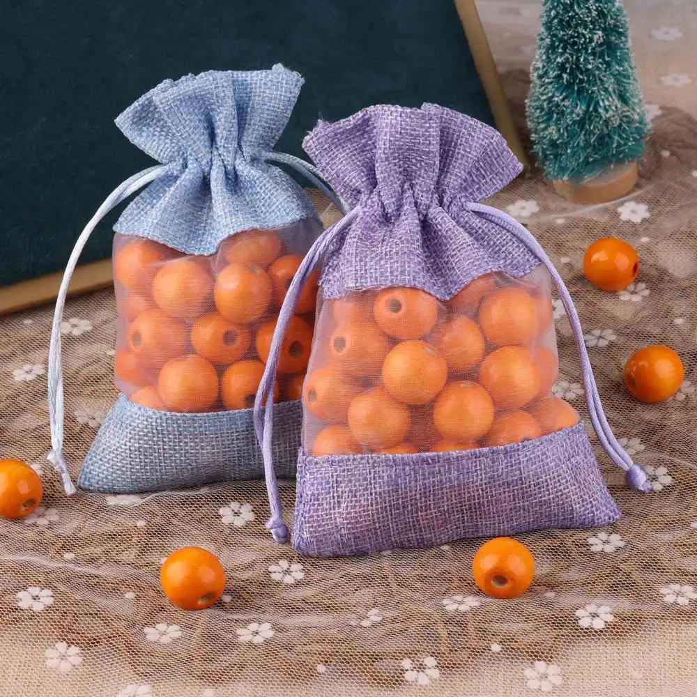 5pcs/lot Double-sided Transparent Linen Bag Drawstring Pocket Candy Wedding  Sachet Collection Jewelry Packaging Gift Bags