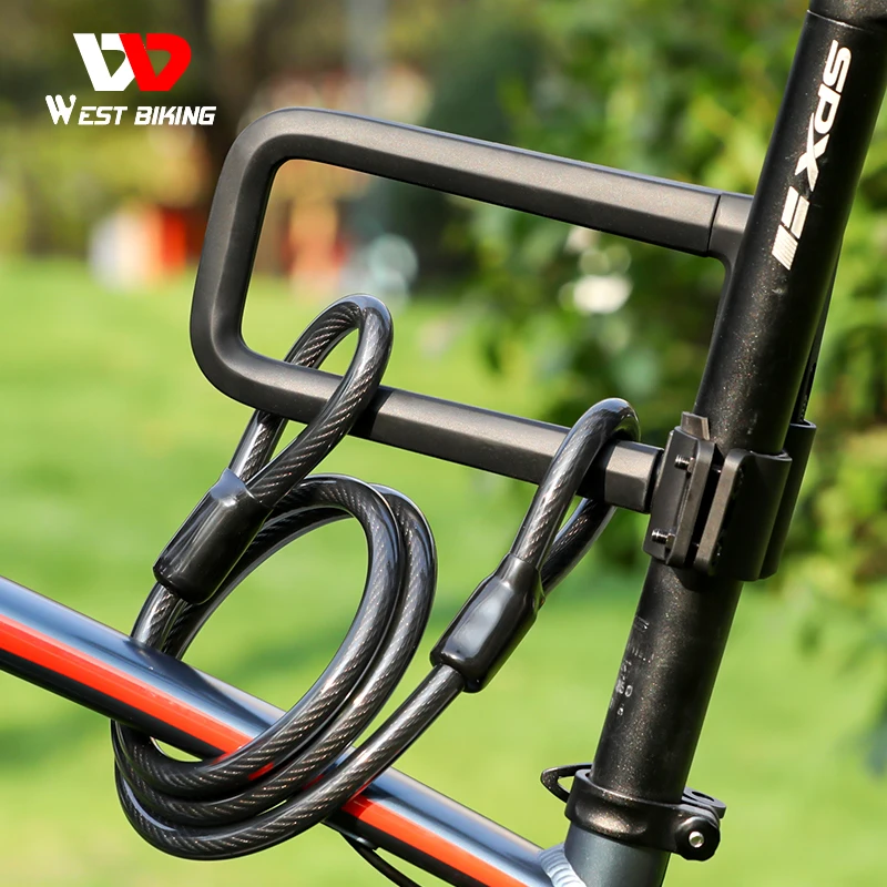 WEST BIKING Anti-Theft Bicycle U Lock Steel Cable With Holder Keys Combination Safety MTB Motorcycle Scooter Bike Accessories