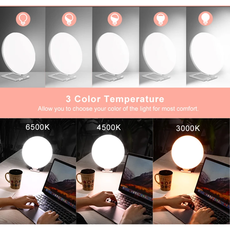 10000 Lux LED SAD Therapy Lamp 3000K 6500K Timming 3 Modes 5V Simulating Natural Daylight Cure Seasonal Affective Disorder