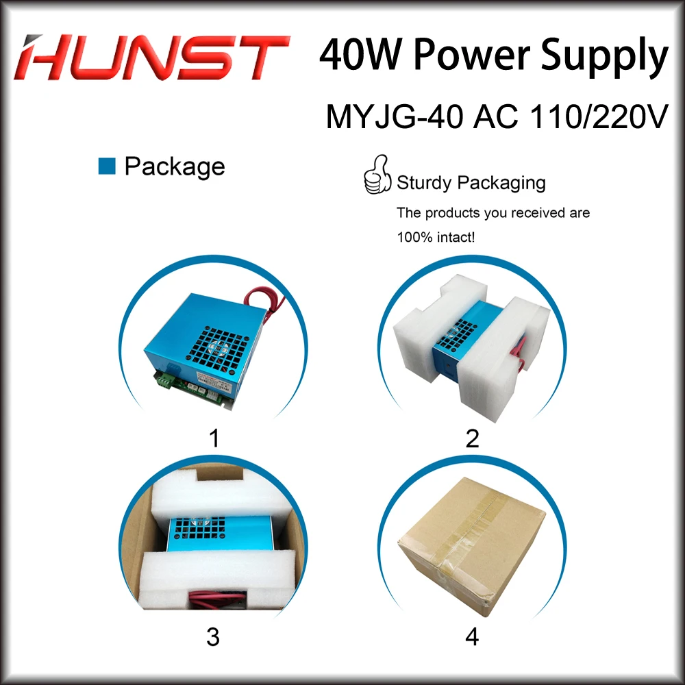 Imagem -06 - Hunst-fonte de Alimentação para Gravação a Laser e Máquina de Corte Co2 Laser Power Supply Myjg40w 110v 220v 30w 40w 50w