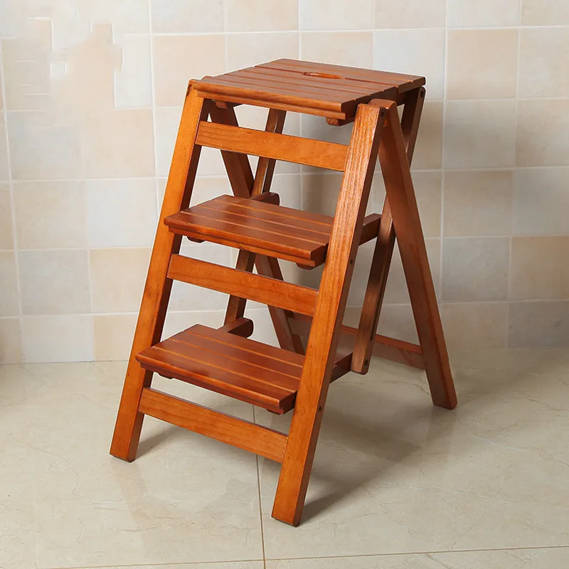 Solid wood household multifunctional folding ladder chair indoor mobile climbing ladder stool climbing ladder