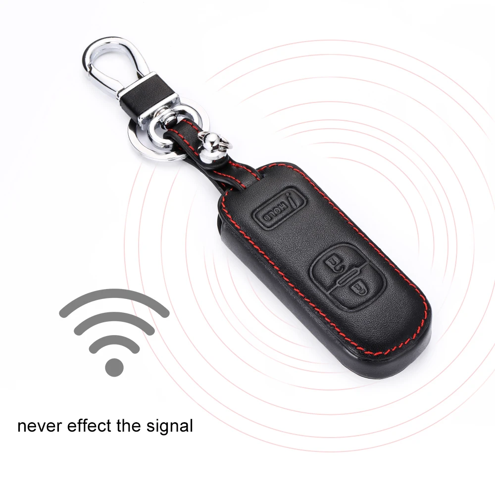 Genuine Leather Car Key Case For Mazda CX3 CX5 CX7 CX9 3 Speed 3 Button Smart Remote Fob Protector Cover Keychain Accessories