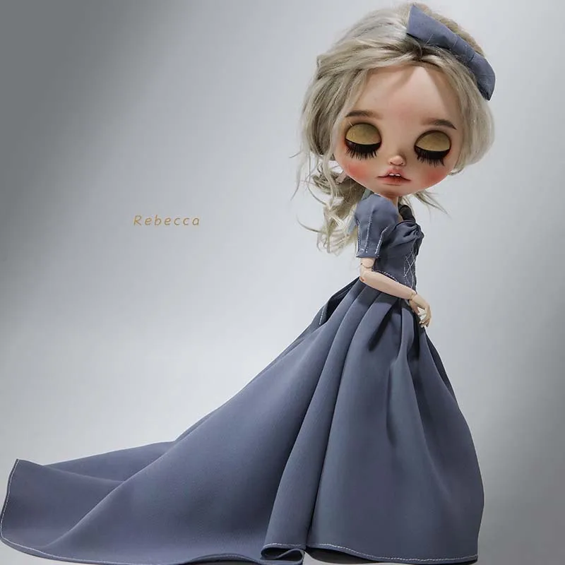 blyth-doll-clothes-dress-hair-band-blyth-doll-accessories-doll-clothes-aestheticism-style-full-dress-blue-color-hand-made