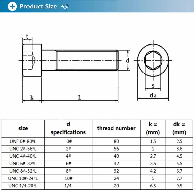 UNC 0#-80 2#-56 4#-40 6#-32 8#-32 10#-24 American Standard Hex Socket Head Cap Screws 304 Stainless Steel Allen Bolt