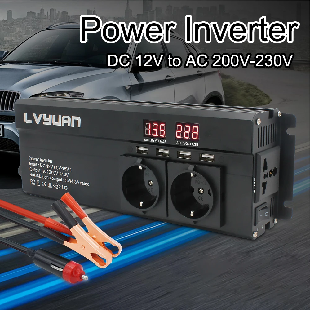 

Car Inverter 6000W Peak DC 12V/24V To AC 220V LED Display & EU Plug Power Inverter Volts Converter Charger Inversor Transformer