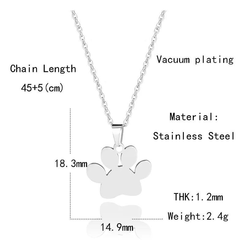 Stainless Steel Trendy Cute Bear Paw Dog Cat Claw Necklace Animal Footprint Necklaces for Women Love Jewelry Pet Lovers Gift