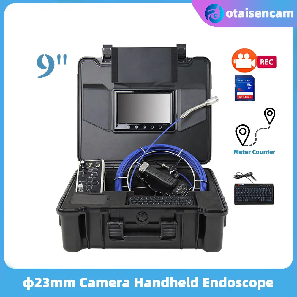 

WOPSON 23mm Camera Drain Sewer Pipe Inspection Endoscope System 9" Touch Screen DVR Keyboard Meter Counter 5mm Fiberglass Calbe