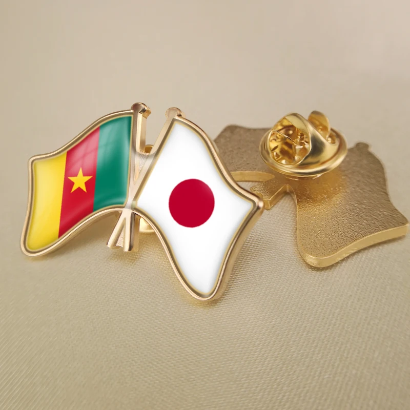 Japan and Cameroon Crossed Double Friendship Flags Lapel Pins Brooch Badges