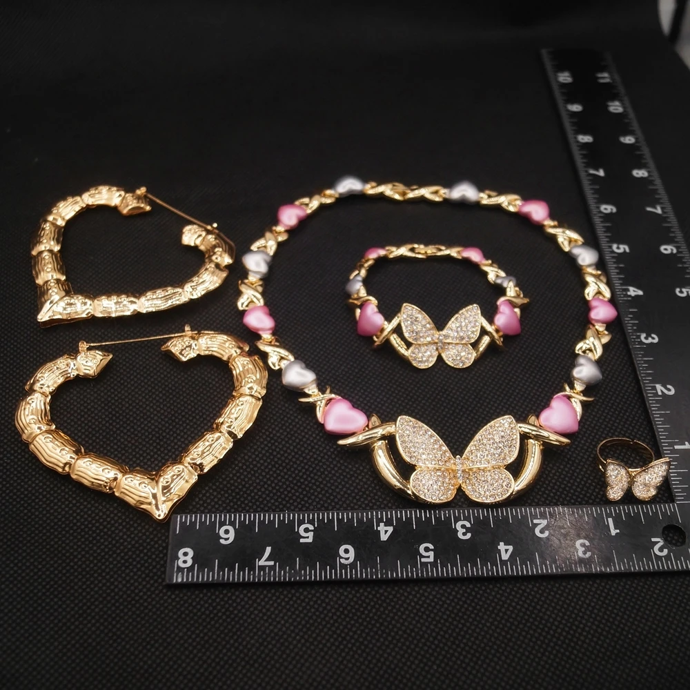 Luxury Dubai Jewellery Big Heart Earrings Rings Bracelets Necklaces Jewelry Accessories 18k Gold Plated Womens Party Set Gifts
