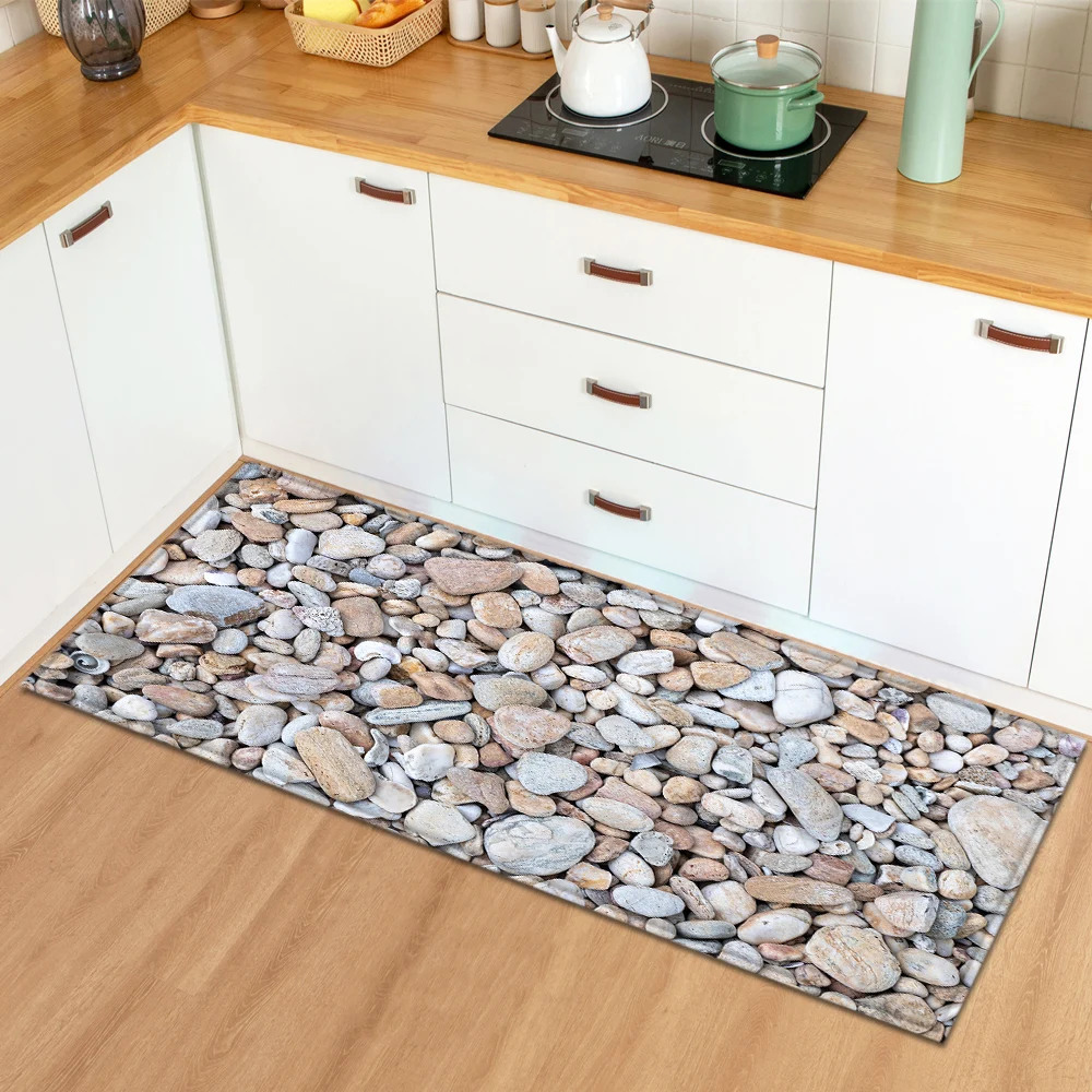 3D Pebbles Kitchen Floor Mat Home Entrance Doormat Hallway Bathroom Anti-Slip Rug Bedroom Children Living Room Decoration Carpet