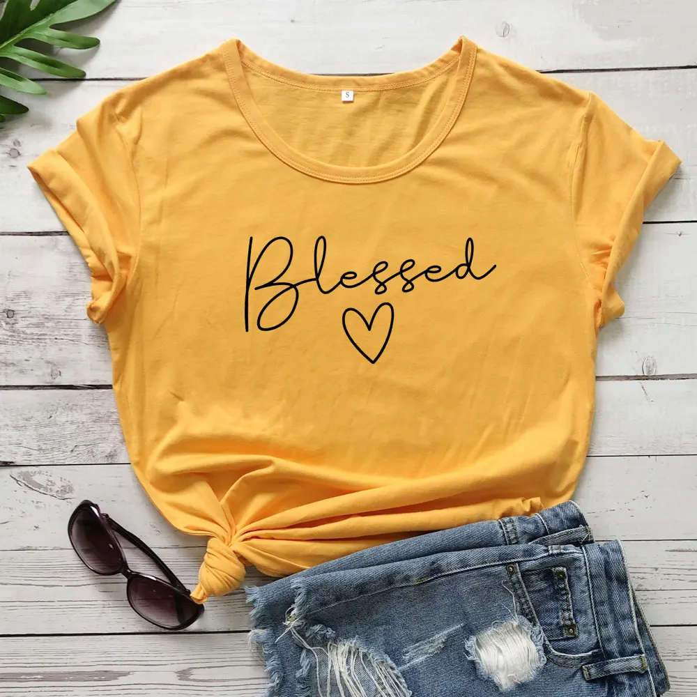 Blessed Heart T-shirt Women Christian Easter Holiday Gift Tshirt Trendy 90s Crewneck Graphic Slogan Tee Shirt Top Drop Shipping