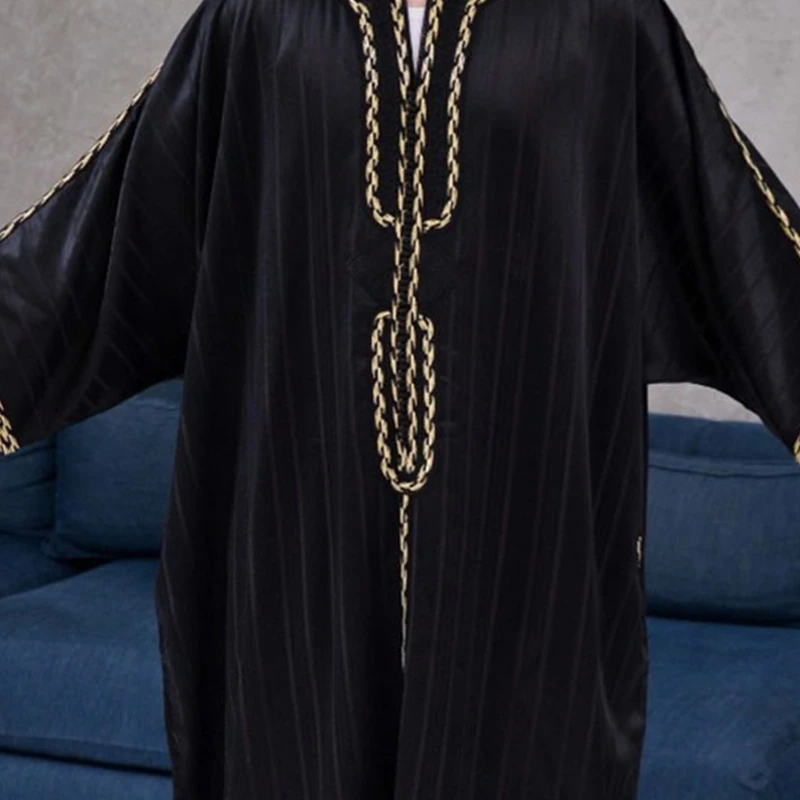 Busana Dubai Kasual Kaftan Jubah Kerah O Pakaian Muslim Gaun Abaya Shirt