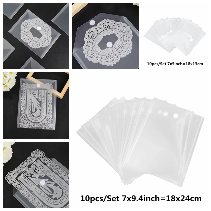 10pcs/set 7x5inch/7x9.4inch Plastic Storage Pockets Organizer Magic Tape For Cutting Dies Clear Stamp Collection 2020