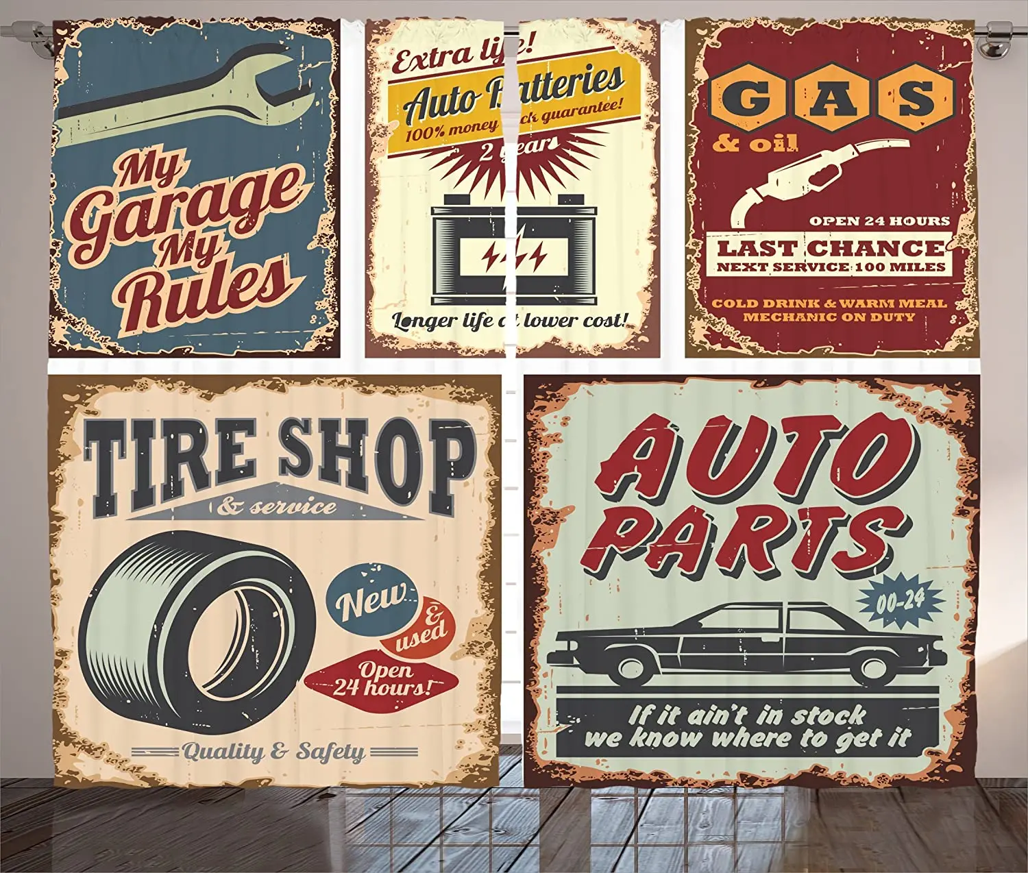 950s занавески для гостиной винтажные автомобильные знаки автомобильная реклама ремонт автомобиля гараж классика обслуживание Оконные Занавески