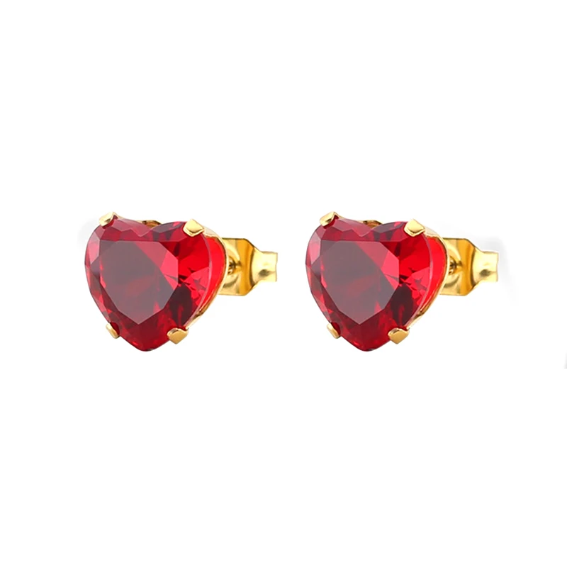 Uelf Fine jewelry wholesale Red heart Gold Silver stud earring female fashion accessories crystals stud earring bridal jewelry