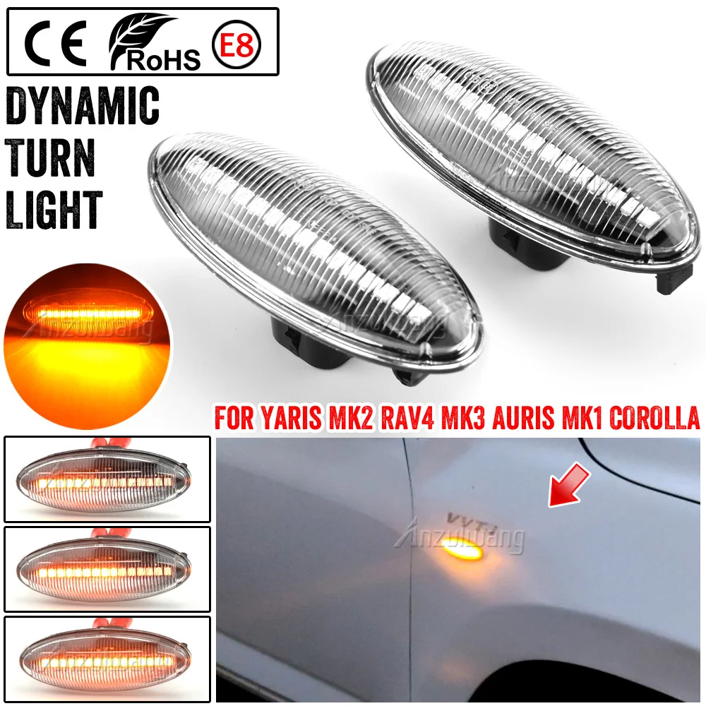 2 pieces Led Dynamic Side Marker Turn Signal Lights Sequential Blinker For Toyota Yaris Mk2 P9 RAV4 Mk3 ACA3/ALA3 Auris Mk1 E15