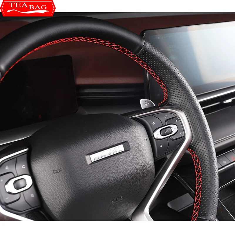 Car Styling Hand-sewn Non-Slip Leather Steering Wheel Cover For Great Wall Haval Hover H6 3th 2021 2022 Car Interior Accessories