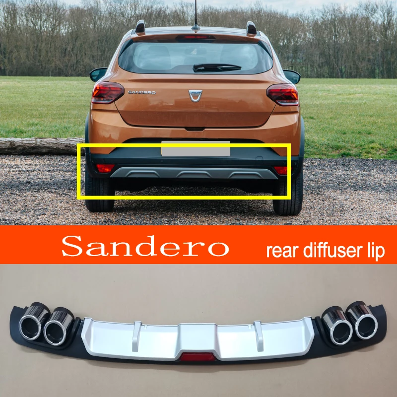 Sandero ABS Plastic Silver / Black Car Rear Bumper Rear Diffuser Spoiler Lip for Dokker Sandero Hatchback