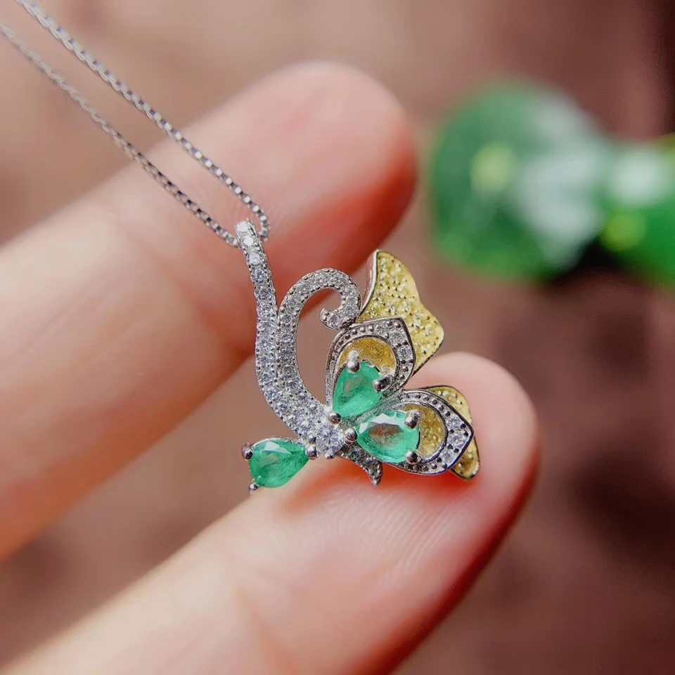 KJJEAXCMY Fine Jewelry Natural Emerald 925 Sterling Silver Gemstone Women Pendant Necklace Support Test Popular Party Gift Girl