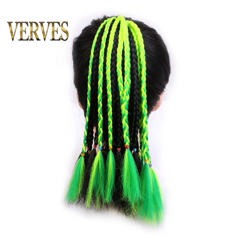 Synthetische Pferdeschwanz haar Verlängerung Mit Gummi Ring Ombre Geflecht Haarteil Chignon haar 12 inch Regenbogen farbe Mädchen Party haar krawatte