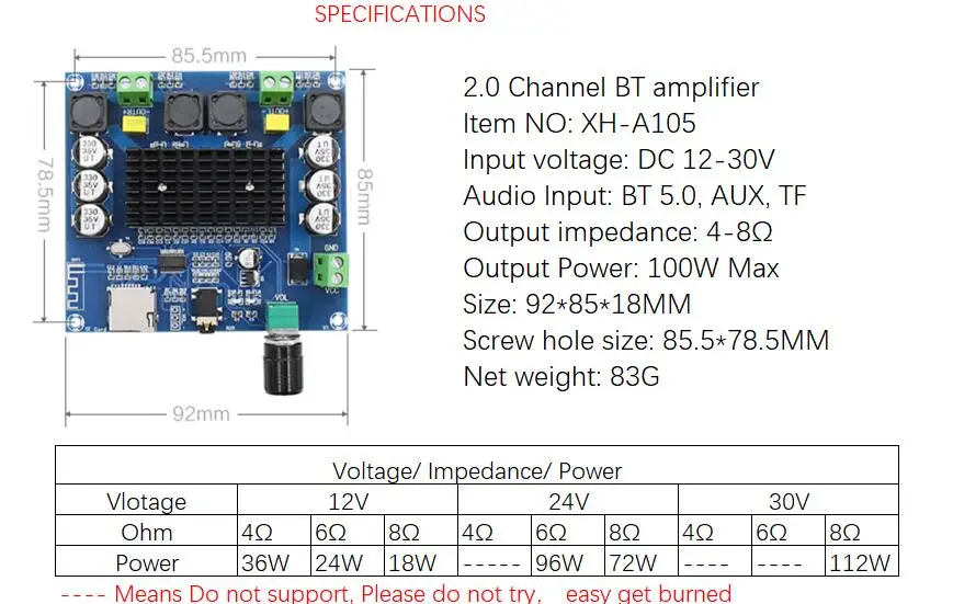 Sounderlink XH-A105 Bluetooth 5.0 digital amplifier TDA7498 board 2x100W Stereo Audio AMP Module TF Card AUX car HiFi