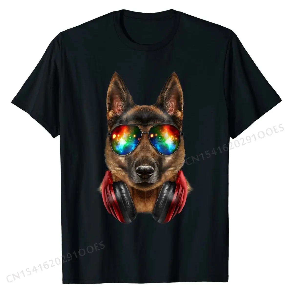 

German Shepherd Dog, DJ Galaxy Sunglass, Headphone, T-Shirt Cotton T Shirt for Men Normal Tops & Tees Cheap Birthday