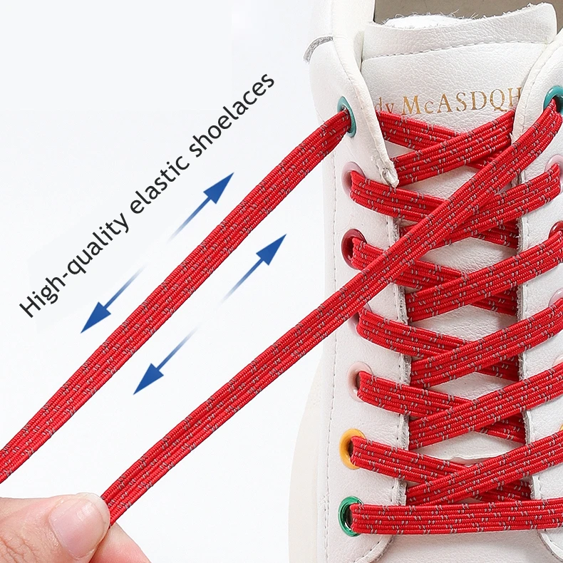 Cordones elásticos reflectantes sin corbatas para zapatillas de deporte, cordones de zapatos sin corbata para niños y adultos, cordón de zapato plano rápido, cordón de goma