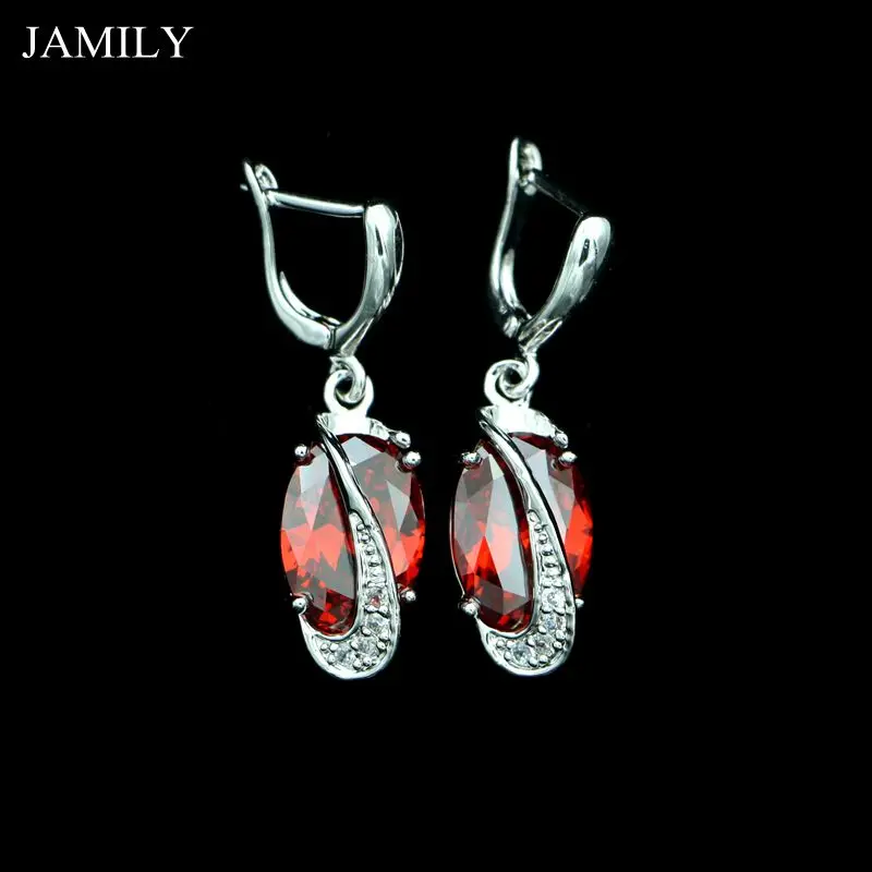 Fashion Drop Earrings 925 Silver Jewelry Fire Red Stone Cubic Zirconia Earrings For Bridal Wedding Decoration For Women
