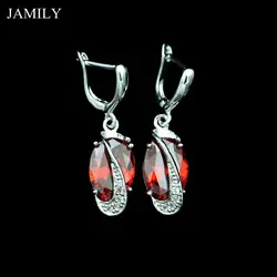Fashion Drop Earrings 925 Silver Jewelry Fire Red Stone Cubic Zirconia Earrings For Bridal Wedding Decoration For Women