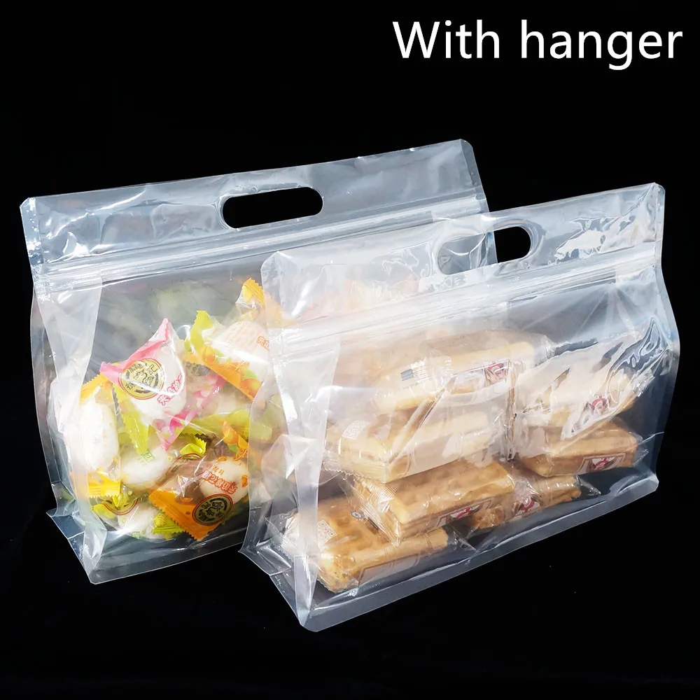 

100pcs Handheld Stand Up Clear Plastic Zip Lock Bags - Food Grade Flat Bottom Zipper Reusable Pouch Cupcake Fruits Packing Bag