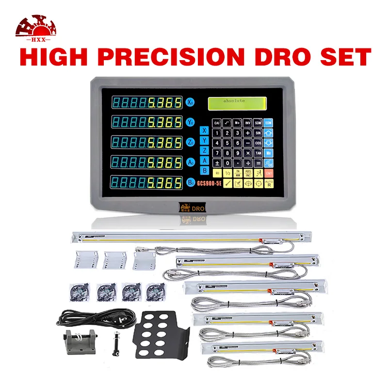 HXX 5 Axis Digital Readout DRO Display Monitor GCS900-5E With 5pcs Linear Scale Optical Ruler For Lathe Mill Cutting Machines