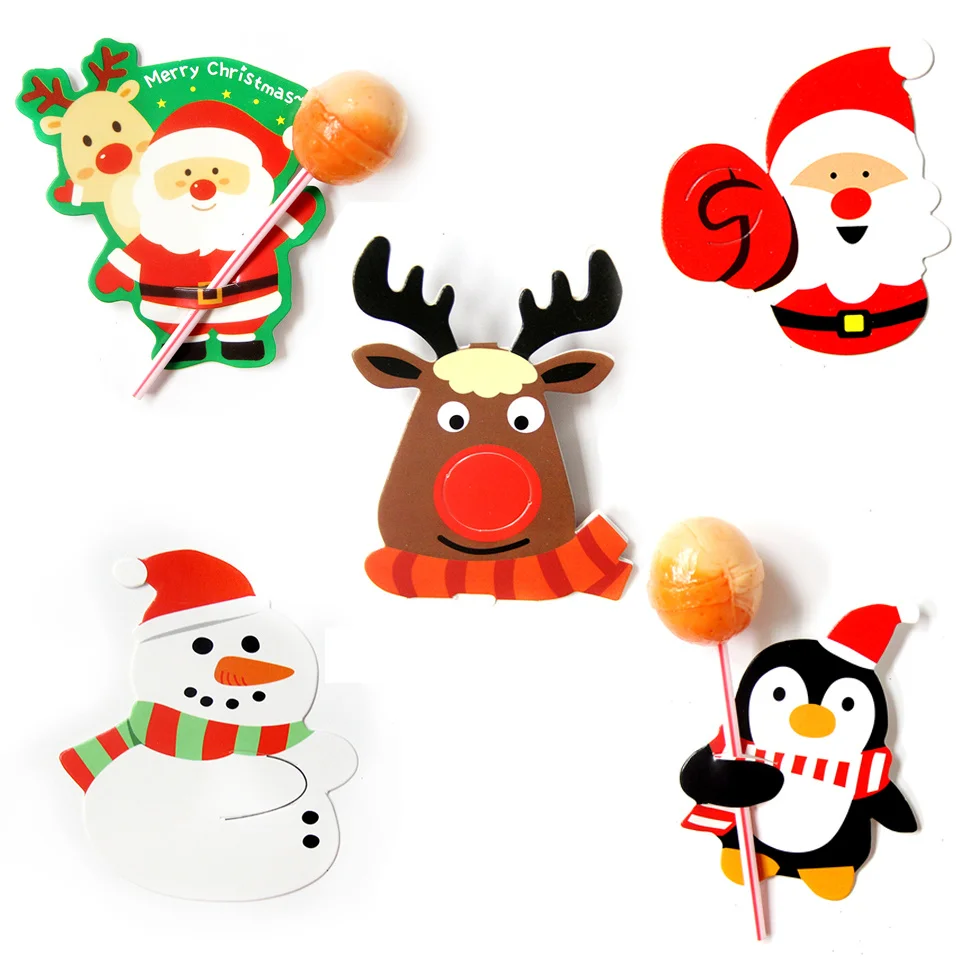 20/50PCS Christmas Candy Package Card Cartoon Snowman Santa Deer Lollipop Holder for Xmas Kids Gift Home DIY Party Decoration