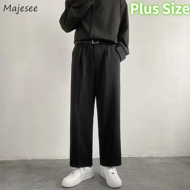 Men Black Casual Pants Straight Ankle-length Wide Leg Drape Streetwear Loose Mens Trousers Plus Size S-3XL New Autumn Pantalones