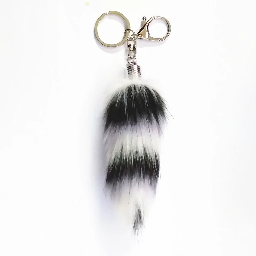 New Fake Fur Tail Key Horizontal Stripe Fluffy Car Keyring 18 cm Pendant Bag Charming Personality Gifts Hanged Key chains