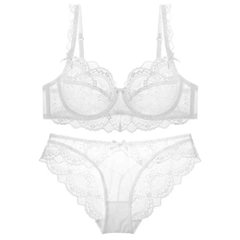 2023 New Style ABCDE Cup Bra Sets Ultra-Thin Transparent Flower High Quality Push Up Underwear Suit Plus Size Lingerie