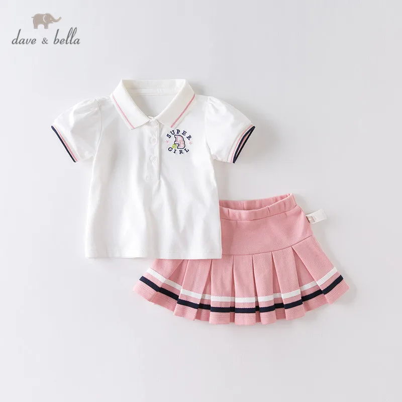 

DBM14111 dave bella summer baby girls fashion letter striped draped clothing sets kids cute sets children 2 pcs suit