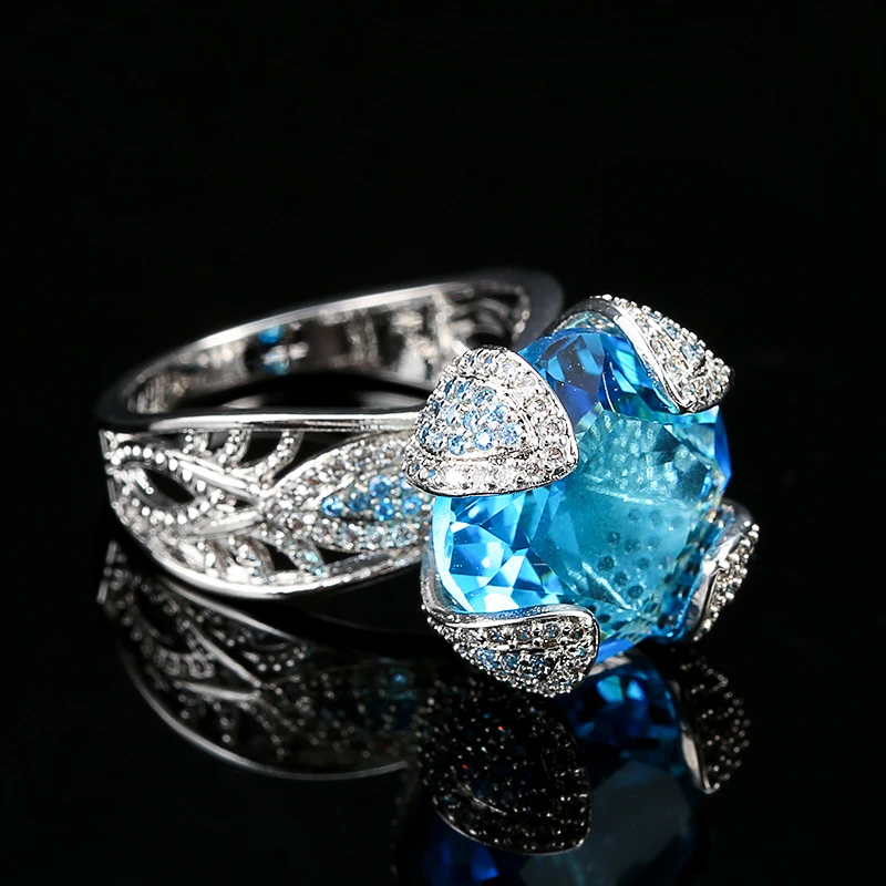 Kinel Vintage Bridal Wedding Ring Lucky Tree Punk Gun Black Mosaic Red Zircon Stone Finger Rings For Women Drop Shipping