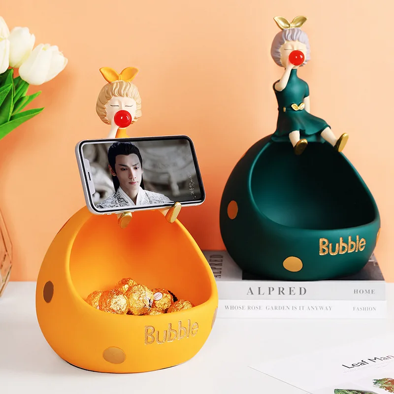 

Creative Resin Nordic Bubble Elegant Girl Candy Phone Holder Storage Box Sculpture Ornaments Living Room Key Storage Decor
