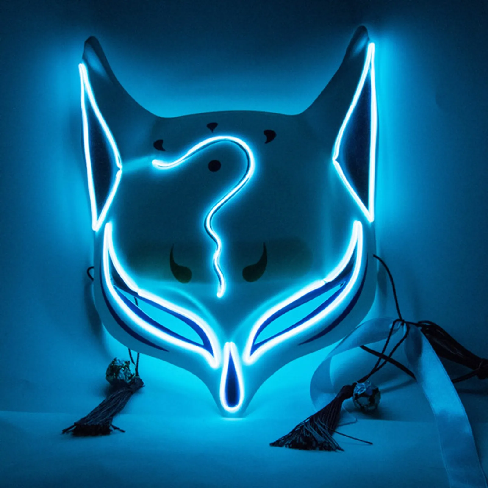 PVC Halloween Clubbing Lighted Kitsune Fox LED Mask DIY Costume Rave Cosplay EDC Party Party Masks