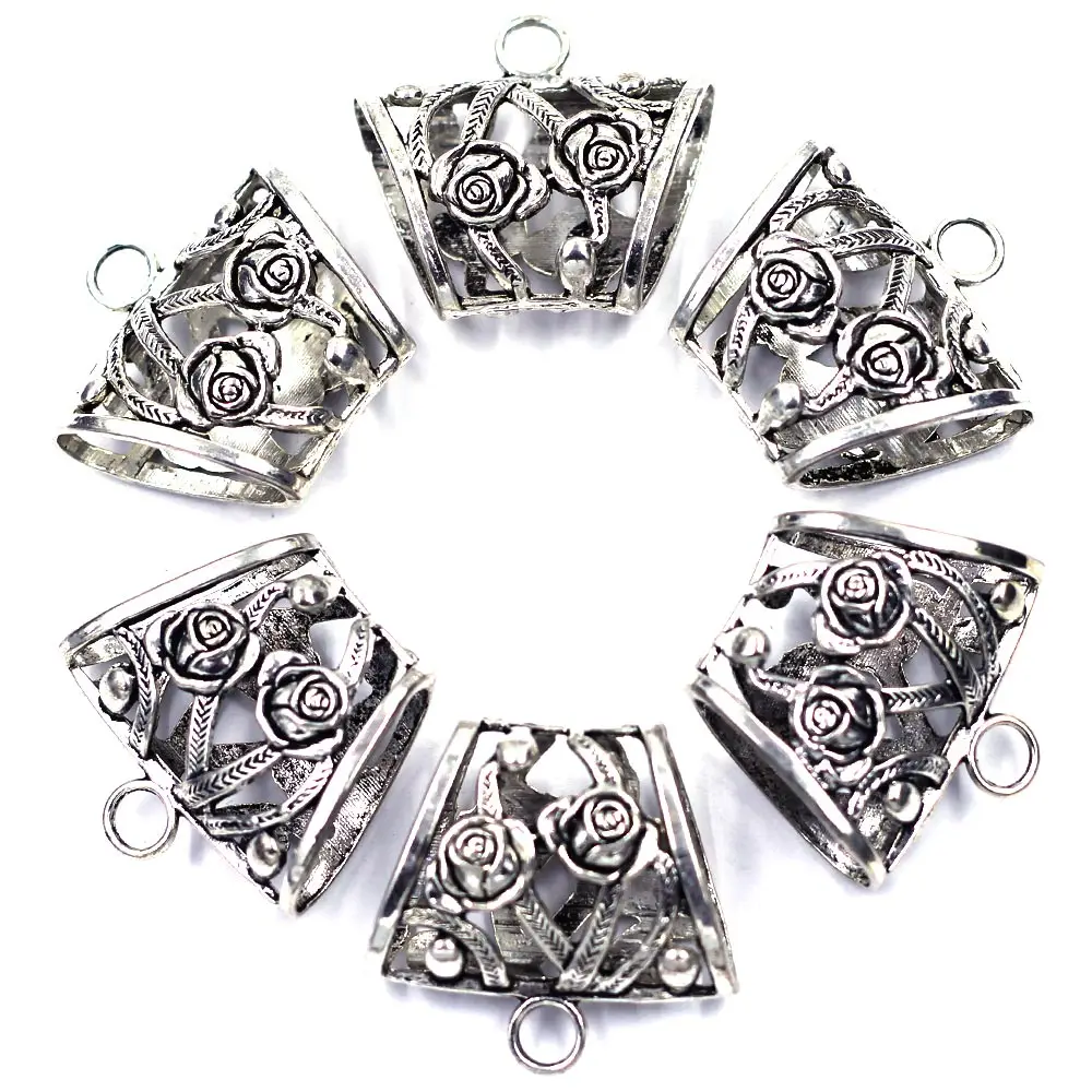 3Pcs Connector Pendants Wrap Scarf Bail Spacer Beads Flower Hollow Metal Charms For Jewelry DIY Finding