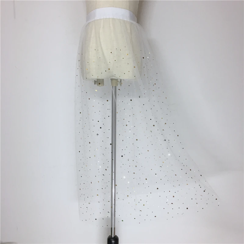 

Women Spring Summer Stars Sequined Mesh Long Skirt Casual Sexy High Waist One Layer Lace Hollow Out A Line Bodycon Midi Skirts