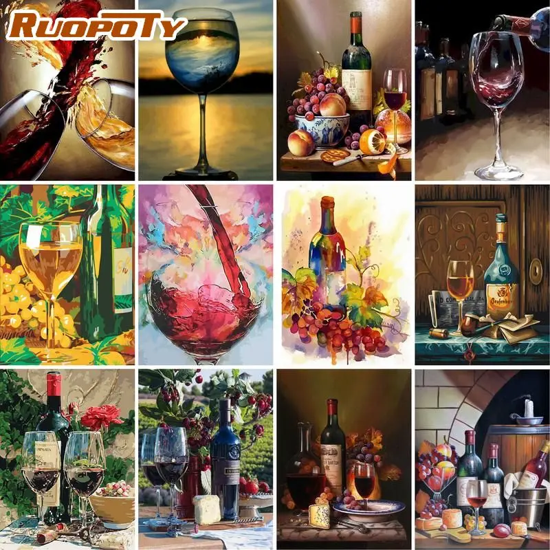 RUOPOTY 60x75cm Diy Frame Painting By Numbers Wine Fruit Classical Wall Art Picture Gift Acrylic Paint By Numbers Home Arts