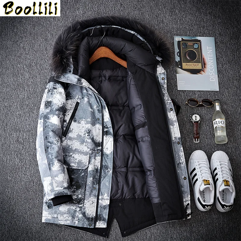 Men\'s Down Boollili Jacket Winter Coat Duck Down Jacket Men Hooded Warm Camouflage Big Size Down Jackets Fur Collar 2023