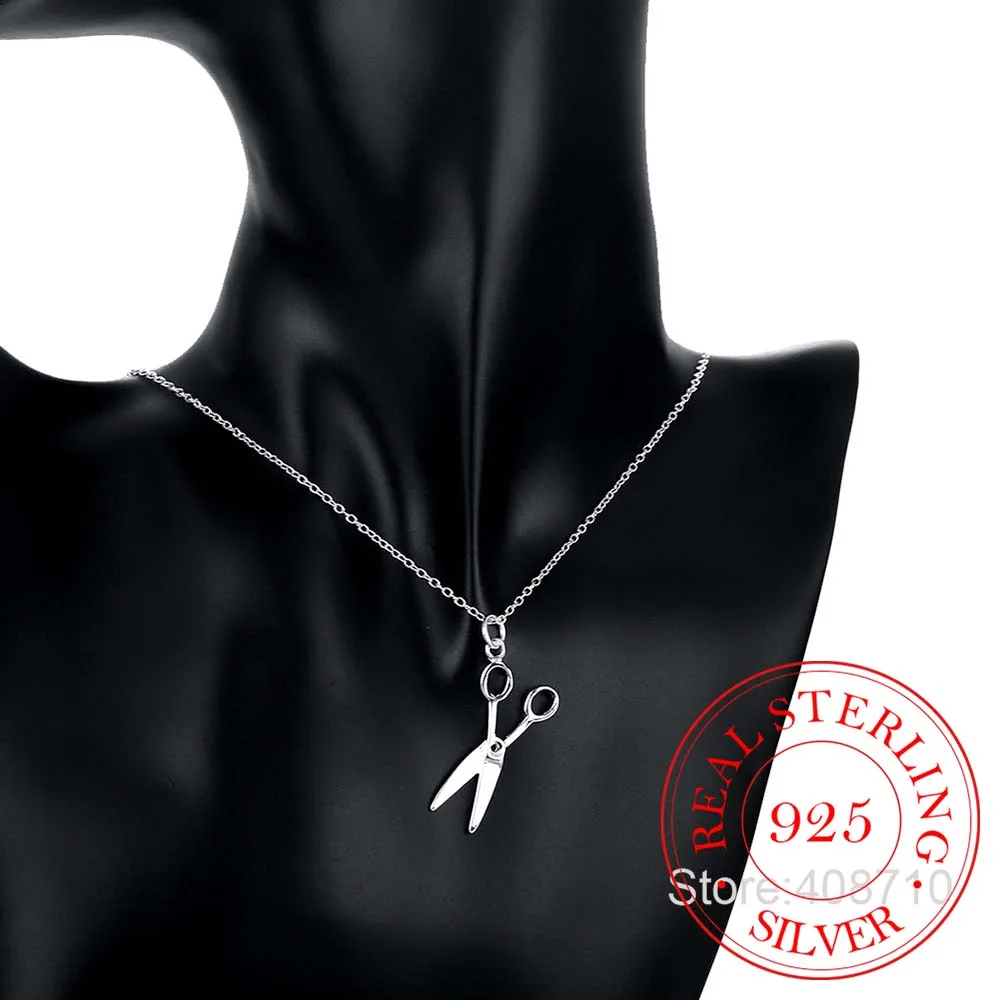 New Fashion 925 Sterling Silver Cool Punk Scissors Pendant Necklace Men's Necklace